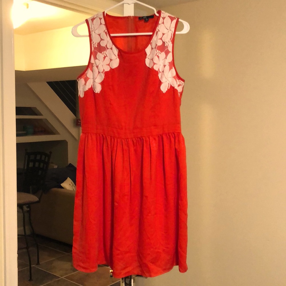Coral dress with white lace